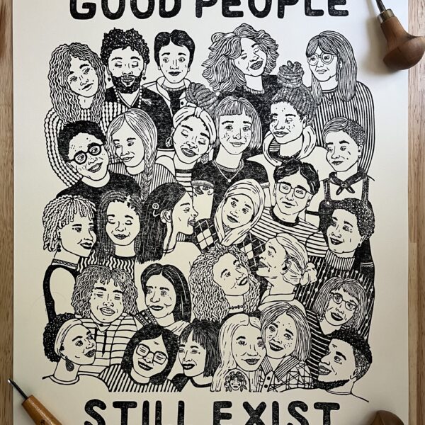 “look for the helpers” limited edition linocut print