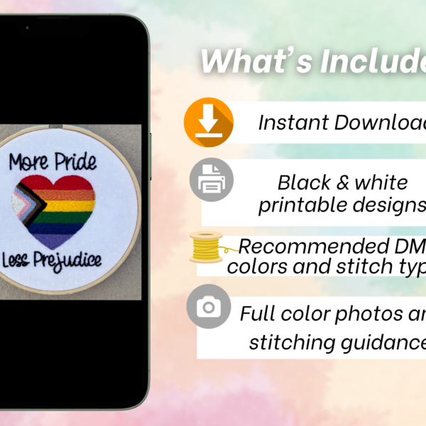 Pride Beginner Hand Embroidery Pattern: More Pride Less Prejudice (PDF Download)
