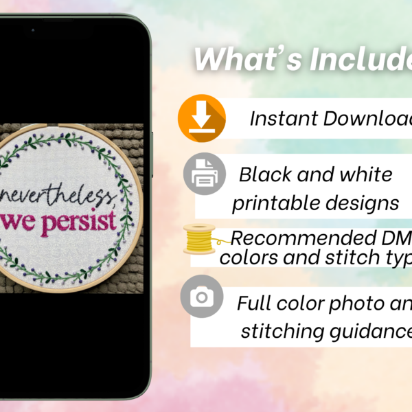 Feminist Hand Embroidery Pattern: Nevertheless We Persist Elizabeth Warren (PDF Download)