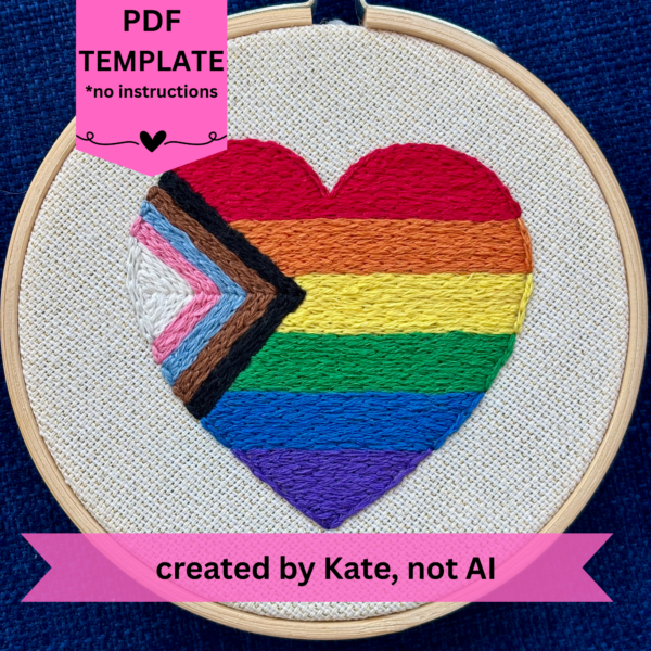 Progress Pride Flag Embroidery Design Template: Mini Hoop Heart LGBTQ Love (PDF Digital Download)