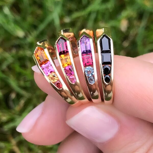 Cirque Meeting Arrows Ring with Rhodolite Garnet