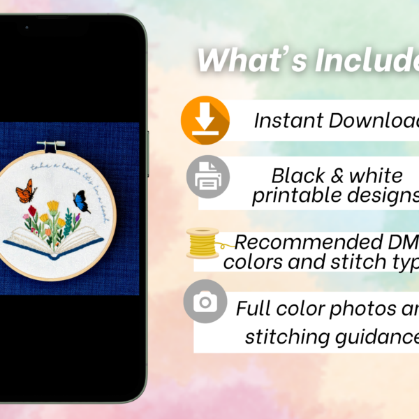 Reading Rainbow Hand Embroidery Pattern: Take a look, it’s in a book (PDF Digital Download)