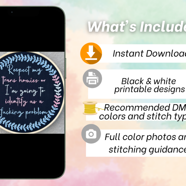 Trans Pride Hand Embroidery Pattern: LGBTQ+ Respect / Allyship Design (PDF Pattern)