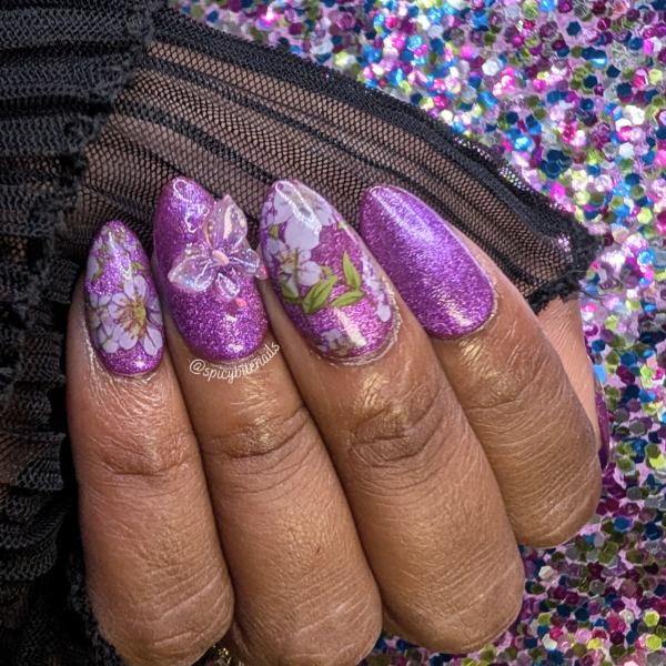 Fields of Amethyst – Purple Cat-Eye, Butterfly and White Flower False Press-On Nail Extensions 10pcs