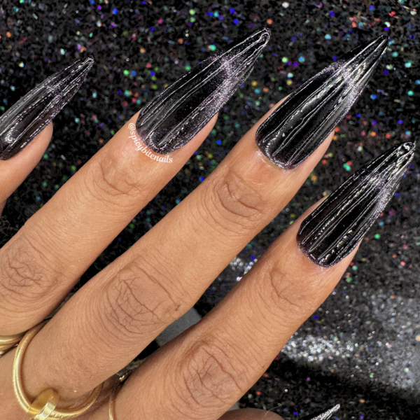 Amethyst Noir – Dark Purple Cat-Eye French Tip Press-On Nail Extensions 10pcs