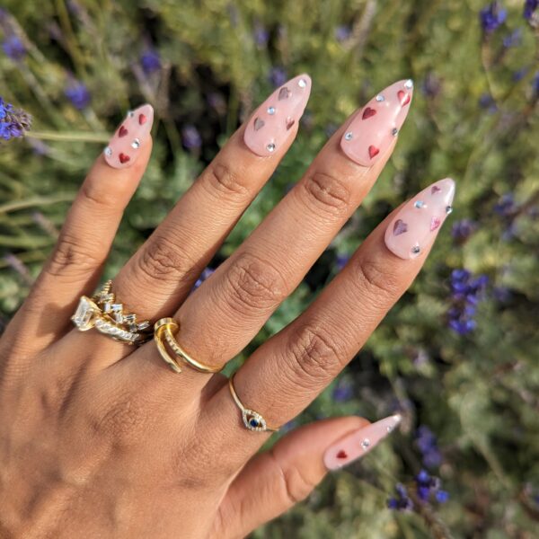 Chrome Hearts – Pink to White Color Changing Chrome Red and Pink Valentine’s Day Hearts Press-On Nail Extensions 10pcs