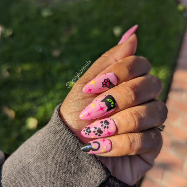 Kitty and the Moonlight – Glow in the Dark Color Changing Pink Cat False Press-On Nail Extensions 10pcs