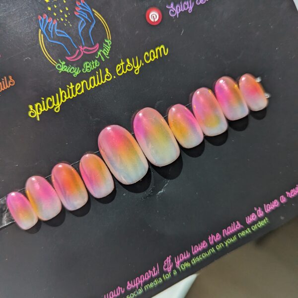 Rise and Shine – Pink and Orange Aura and Chrome Press-On Nail Extensions 10pcs