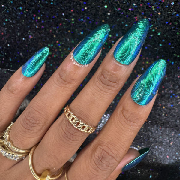 Tideglass – Textured Blue-Green Multi-shift Chrome Press-On Nail Extensions 10pcs