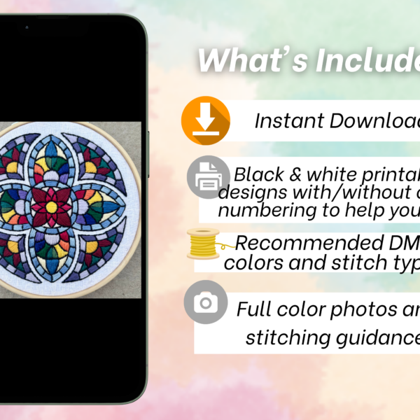 Stained Glass Hand Embroidery Pattern / Rainbow Cathedral Travel (PDF Digital Download)