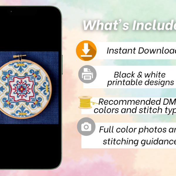 Portuguese Tile Hand Embroidery Design: Lisbon azulejos (PDF Digital Download)