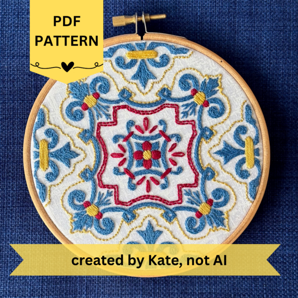 Portuguese Tile Hand Embroidery Design: Lisbon azulejos (PDF Digital Download)