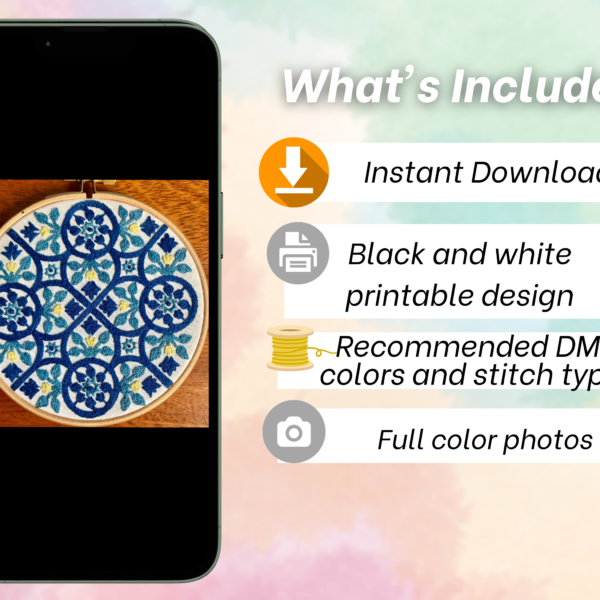 Portugal Tile Hand Embroidery Pattern: Portuguese Azulejos Design (PDF Download)