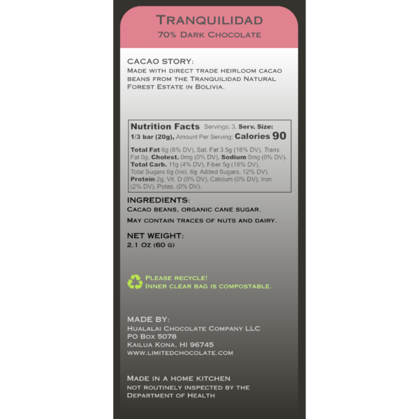 Bolivia Tranquilidad – 70% Dark Chocolate