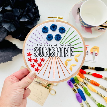 I’m a ray of fucking sunshine – Beginner Embroidery Stitch Sampler // Embroidery PDF Pattern Download 6 inch