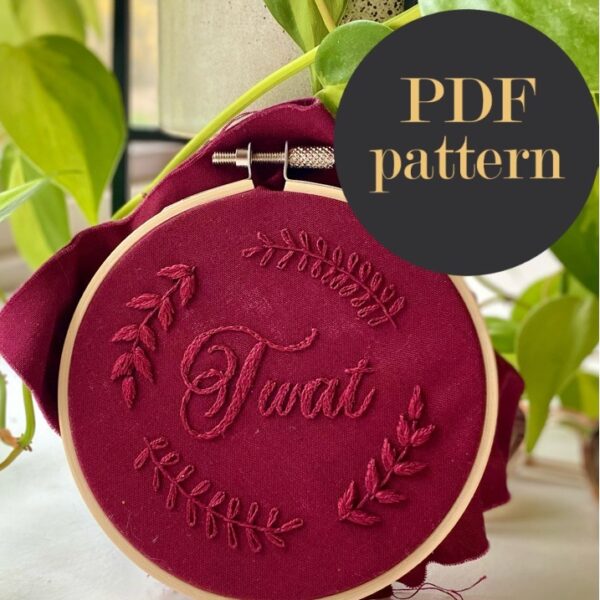 Twat monochrome embroidery // PDF Pattern Download 4″ Hoop