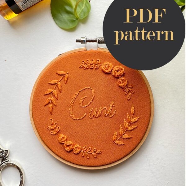 Cunt monochrome embroidery // PDF Pattern Download 4″ Hoop