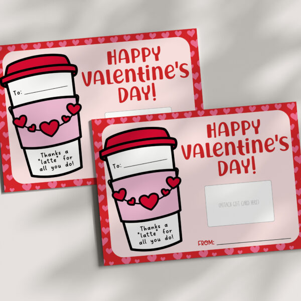 Valentine Gift Printable – Coffee Gift Card Holder – INSTANT DOWNLOAD