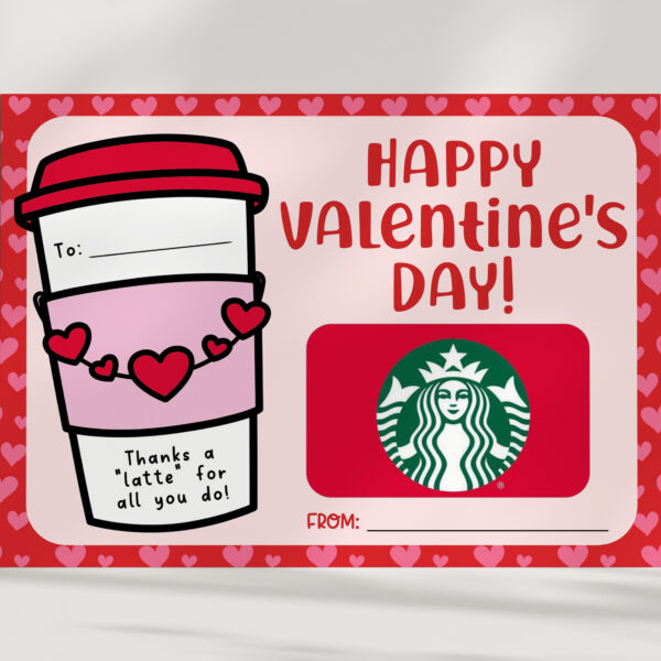 Valentine Gift Printable – Coffee Gift Card Holder – INSTANT DOWNLOAD