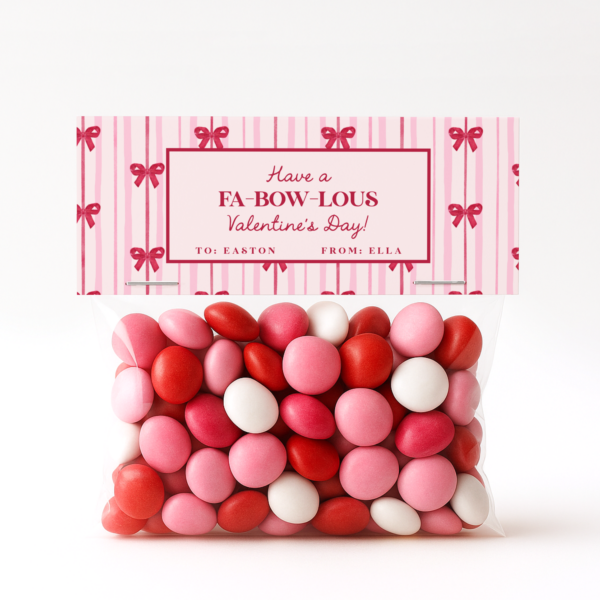 Bow Valentine Candy Bag Printable | EDITABLE TEMPLATE