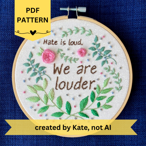 Pride Hand Embroidery Pattern: “Hate is Loud. We Are Louder” TJ Klune Quote (PDF Download)