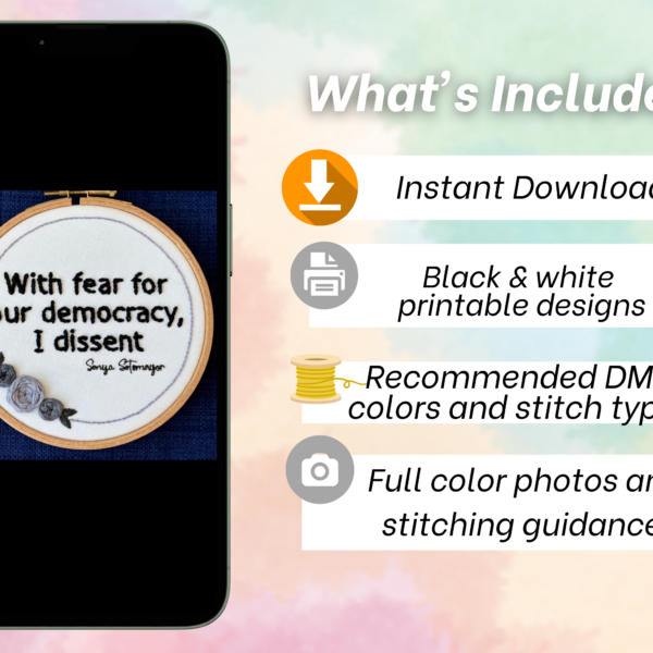 I Dissent Hand Embroidery Pattern: Sonia Sotomayor Quote (PDF Digital Download)