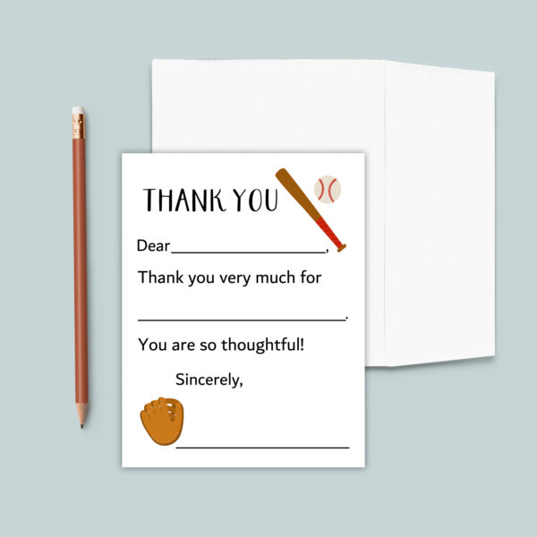 Baseball Thank You Cards for Kids | Fill-in-the-Blank Notes