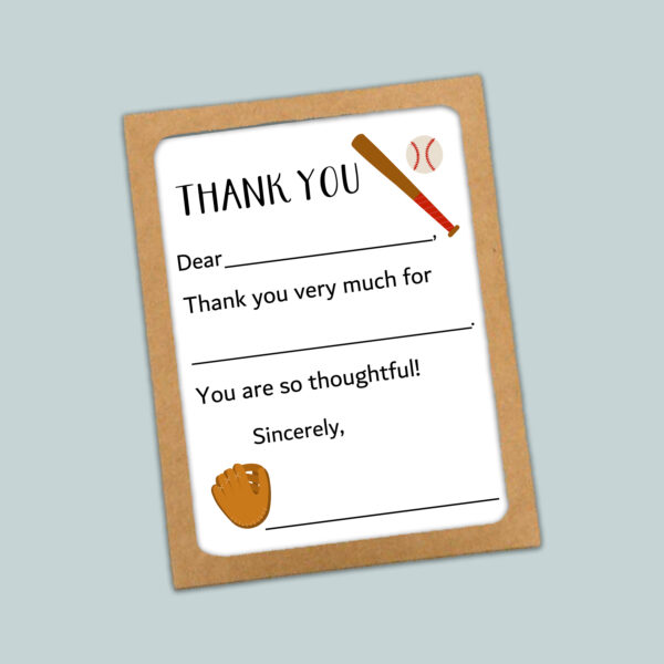 Baseball Thank You Cards for Kids | Fill-in-the-Blank Notes