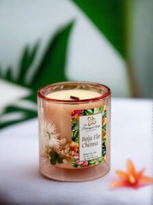 Blown Glass Wooden Wick Candle