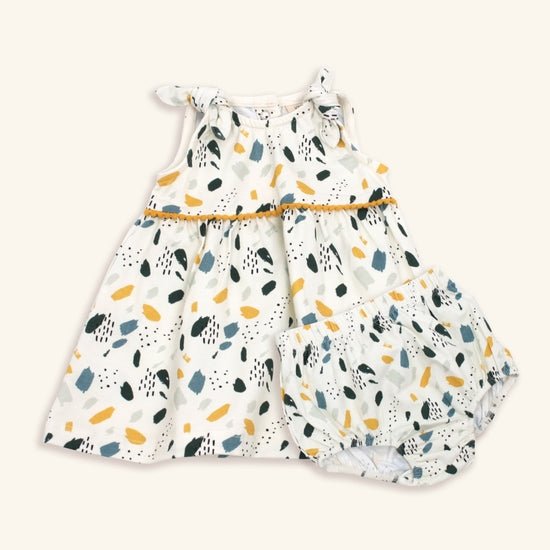 Organic Cotton Bloom Shoulder Knot Dress with Bloomers Set