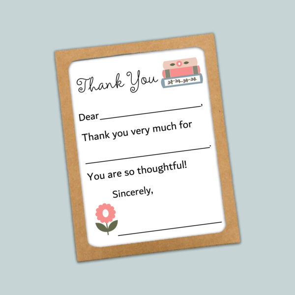 Books Thank You Cards for Kids | Fill-in-the-Blank Notes