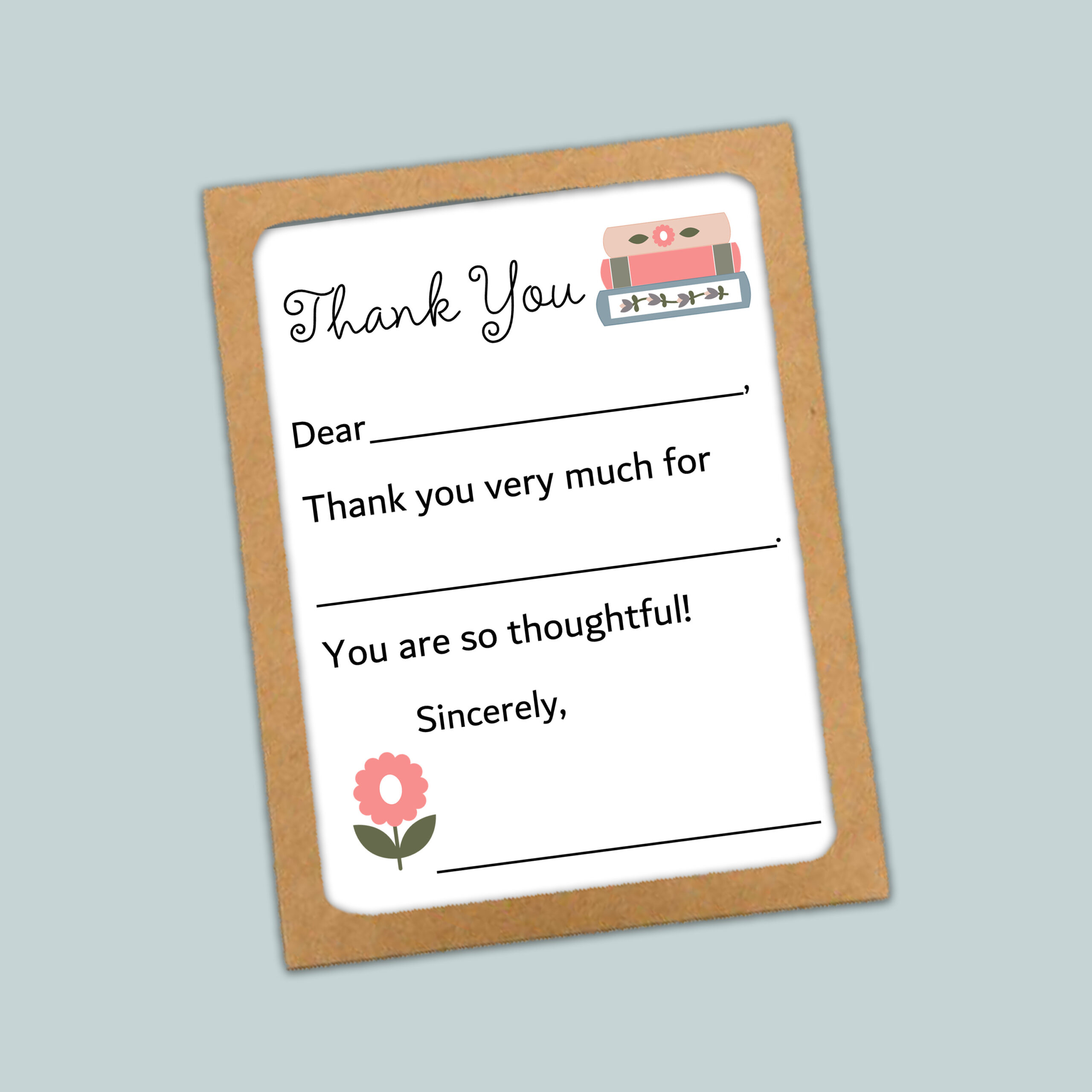 Book Lover thank you note card for kids