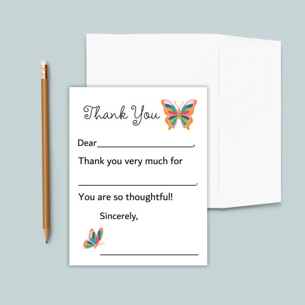 Butterfly Thank You Cards for Kids | Fill-in-the-Blank Notes