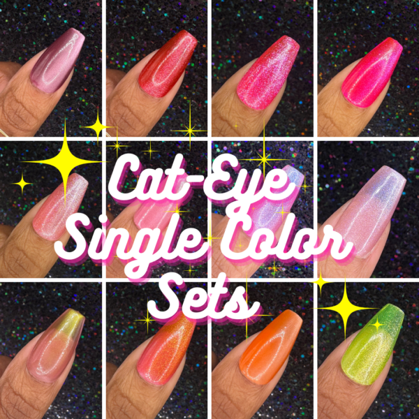 Single Solid Cat-Eye Color Sets *Choose Your Color* – Hand-painted Reusable Press-On Nail Extensions 10 pcs