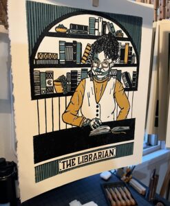 "The Librarian" Original Limited Edition Reduction Linoleum Block Print - Oracle Deck Series