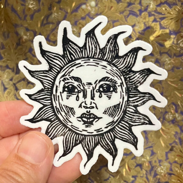 Sad Sun Sticker – weatherproof adhesive, UV protective laminate