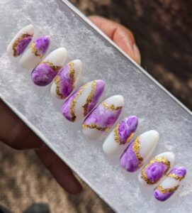 Purple Crystal Palace - purple and gold marble geode False Press-On Nail Extensions 10pcs