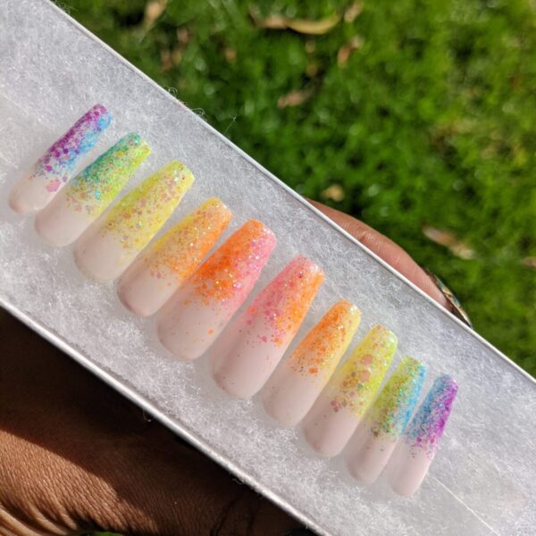 Kaleidoscope – Rainbow Glitter Ombre False Press-On Nail Extensions 10pcs