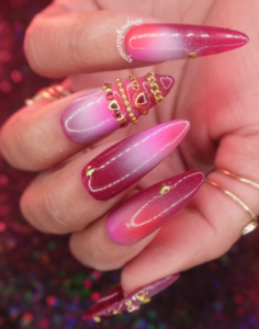 Hearts & Heirlooms - Red and Pink Aura Gold Bangle Press-On Nail Extensions 10pcs