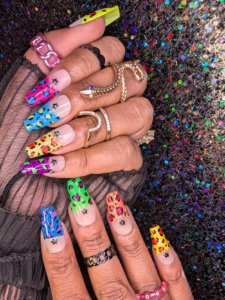 Wild Thing - Neon Leopard Print Half Moon French Tip False Press-On Nail Extensions 10pcs