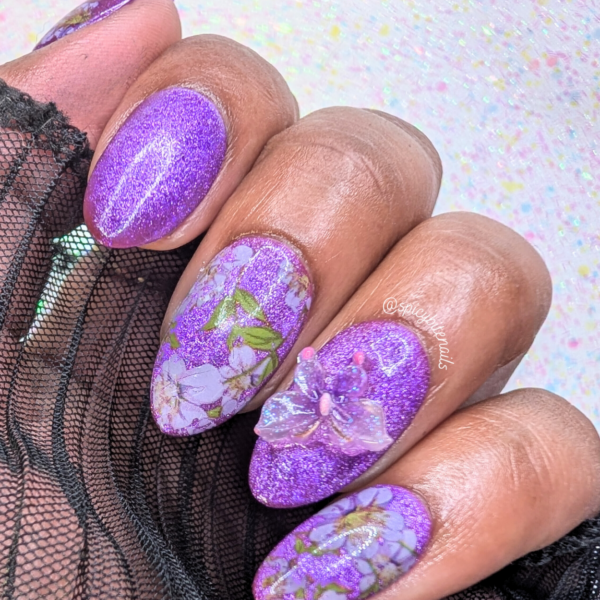 Fields of Amethyst – Purple Cat-Eye, Butterfly and White Flower False Press-On Nail Extensions 10pcs