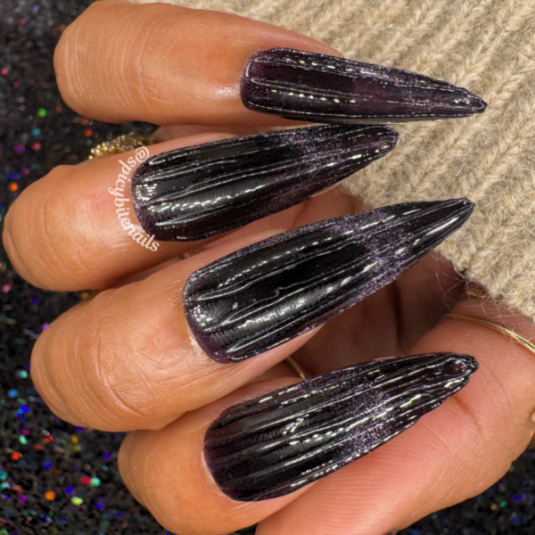 Amethyst Noir – Dark Purple Cat-Eye French Tip Press-On Nail Extensions 10pcs