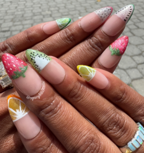 Fruity Phalanges – Fruit Themed Cat-Eye Half French Tip Press-On Nail Extensions 10pcs