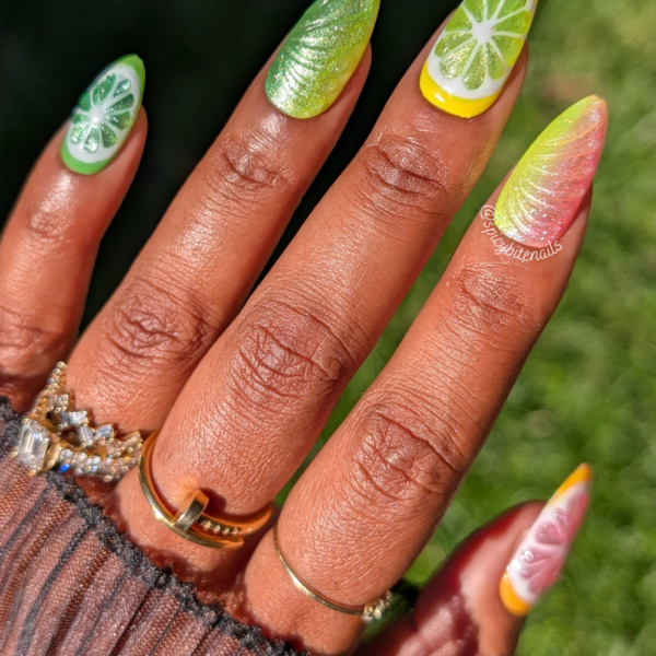 Juicy Fruit – 3D Citrus Lemon Lime and Grapefruit False Press-On Nail Extensions 10pcs