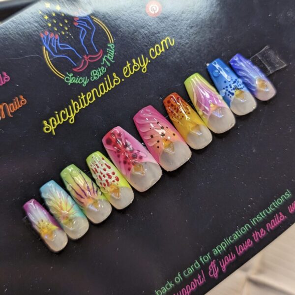 Orchid Oasis – Tropical Orchid and Lily Flower 3D False Press-On Nail Extensions 10pcs