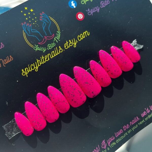 Pink Shock – Matte Speckled Neon Pink Press-On Nail Extensions 10pcs