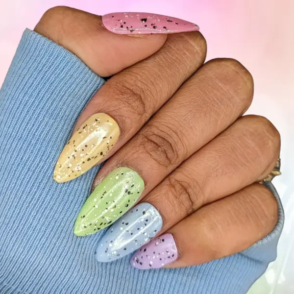 Spring Hop – Pastel Rainbow Speckled Skittles Press-On Nail Extensions 10pcs