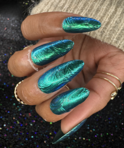 Tideglass - Textured Blue-Green Multi-shift Chrome Press-On Nail Extensions 10pcs