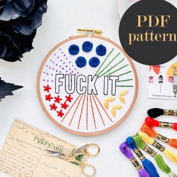 Fuck it – Beginner Embroidery Stitch Sampler // Embroidery PDF Pattern Download 6 inch