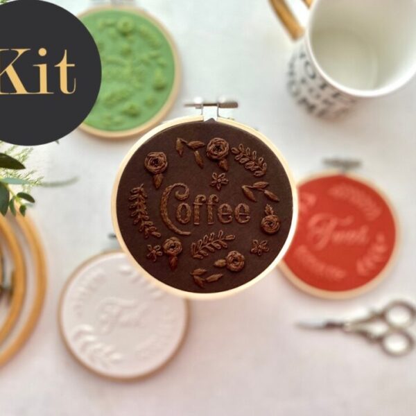 Coffee 4 inch Monochrome Embroidery // KIT Multiple color options